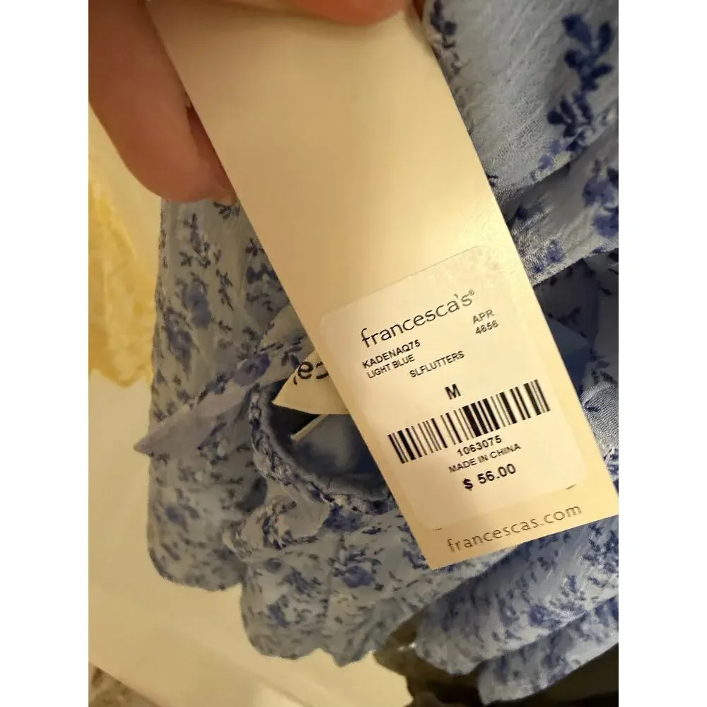 Francesca's Women's Medium Light Blue Kadence Floral Flutter Sleeve Romper